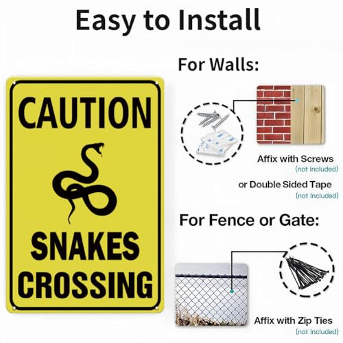 Snakes Crossing Sign Outdoor Metal - 8 x 12 Inch Aluminum Metal Safety Sign for Rural Roads, Yard, Driveway, Farm, Outside Fence, Cabin House - color: Snakes-Yellow/Black