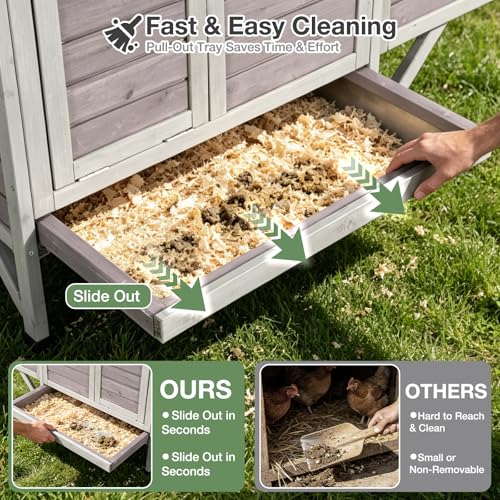 Chicken Coop for 2-3 Chickens, Outdoor Wooden Hen House with Nesting Box, Waterproof Roof, Predator-Proof Latch, Pull-Out Tray, Easy Clean Backyard Coop