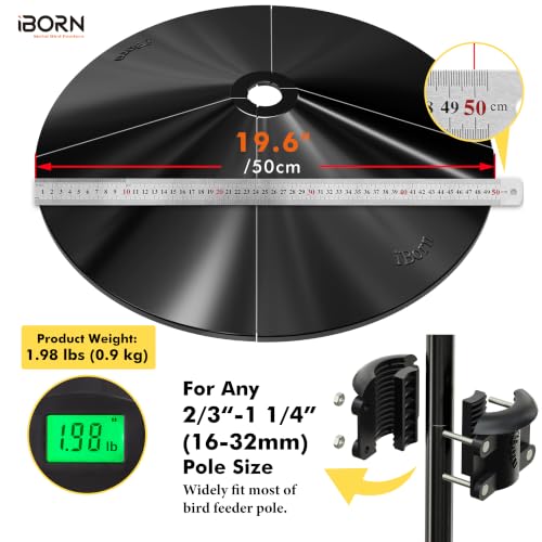 iBorn Squirrel Baffle for Bird Feeder Pole, 19.6” Oversized Baffle, Squirrel Defender, Bird Feeder for Outdoors Protector, Polycarbonate(PC), Pack of 2, Black - color: 19.6Inch, Black, Chew-Proof PC, Pack Of 2