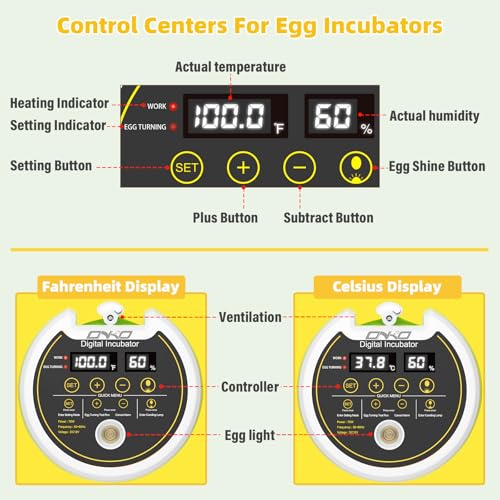 40 Quail Egg Incubator with Automatic Egg Turning Humidity Control Eggs | Large Capacity Quail Brooder Poultry Incubators, Also for Parrot, Dove, Canary and Other Birds - color: Yellow