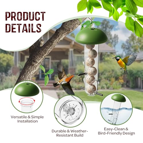 LONA Suet Ball Bird Feeder Outdoor Hanging Fat Ball Feeders with Versatile Mount Durable Weatherproof Washable Transparent Tube Wire Steel Metal Feeder for Wild Birds - style: Style3-Large Tube
