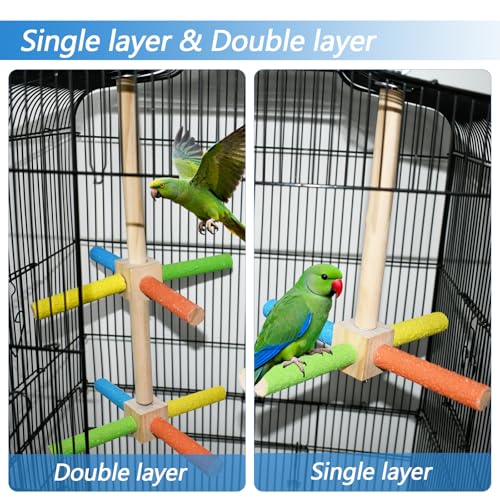 Double Layer Bird Play Gym with 360° Rotating Perch & Exercise Wheel - Interactive Training Stand for Small & Medium Parrots, Parakeets, Cockatiels, Lovebirds