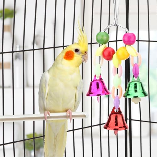 Hypeety Colorful Bird Bell Toys Parakeet Cage Hanging Chew Bells for Parrot | Bright colorful bells, chewable, safe materials, fits most cages, easy to hang, reduces boredom, for small parakeets, 3 bells - color: Hanging Bell B
