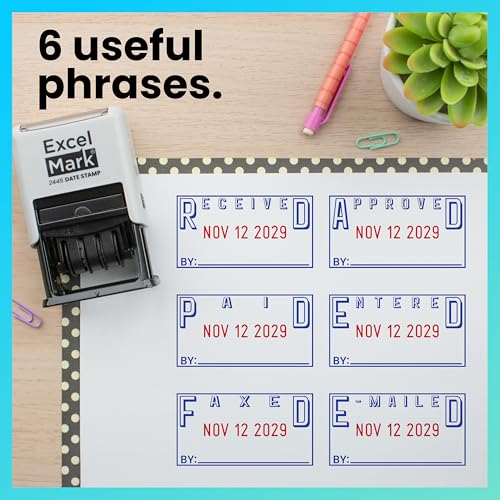 ExcelMark 2445 Date Stamp with Text - Blue and Red Ink (Gray Mount, Entered) - color: Gray Mount, size: Entered