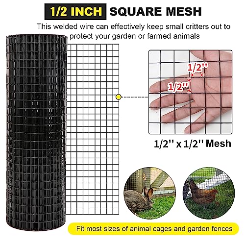 36'' x 50' 1/2inch Hardware Cloth 19 Gauge Black Vinyl Coated Welded Fence Mesh for Home and Garden Fence and Home Improvement Project - size: 36'' x 50'-19 Gauge