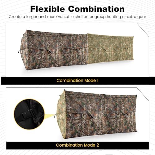 Tangkula 4-Panel Hunting Blind with Dog Door, 1-3 Person Pop-Up 3-Sided 360° See Through Ground Blind with Resilient Oxford Fabric, 4 Silent Windows, Carrying Bag for Deer & Turkey Hunting