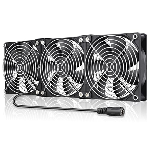 GDSTIME 3 x 120mm Computer Fan with AC Plug Variable Speed 110-120V Powered | 360mm, Adjustable 12V PC Fan with Controller, for RV Fridge, Server Cabinet, Grow Rack, DIY Cooling Ventilation Exhaust - size: 3x 120mm fan