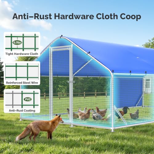 Sino Luban Metal Large Chicken Coop Run with Small Mesh Hardware Cloth for 30 Chickens/Ducks, Chicken Runs for Yard with Waterproof Cover, Chicken Enclosure Pen Outdoor, Walk-in Poultry Cage