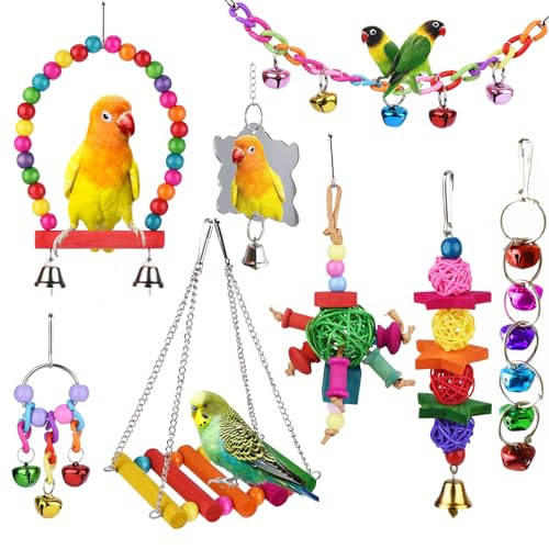 8 Pcs Parakeet Cockatiel Bird Toys, Parrots Conures Budgies Cage Accessories
