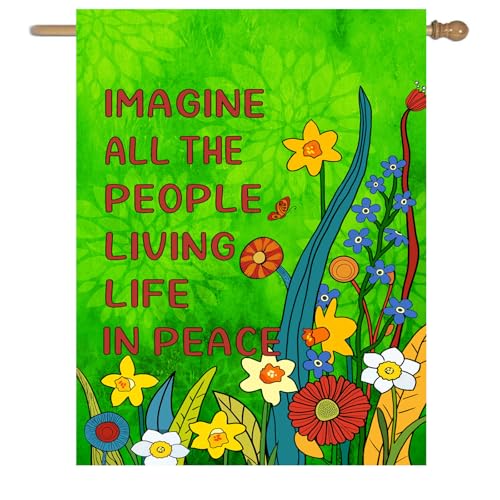 Imagine All the People Living Life in Peace Garden Flag Green 28x40 Double Sided Large Summer House Flags Flower Yard Banner - color: greenpeace