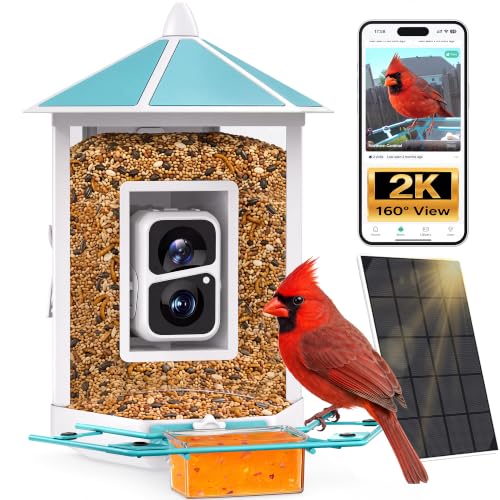 Onlyfly Smart Bird Feeder with 2K AI Camera Solar Powered for Backyard | 5MP Photos, AI Bird Species Identification, Durable Metal, Real-Time Bird Alert, 1.8L Capacity, Gifts for Mom Dad Birdlover - color: Blue