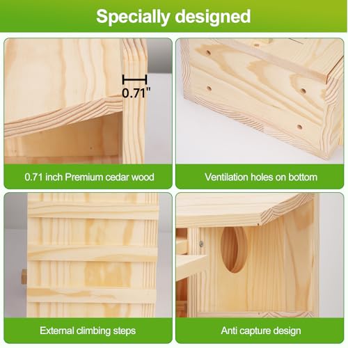 Large Wooden Squirrel House for Outside, Predator Guard Squirrel Nesting Box, Easy Assembly Outdoor Shelter for Squirrels & Chipmunks, Weatherproof Pine Wood Wildlife Habitat