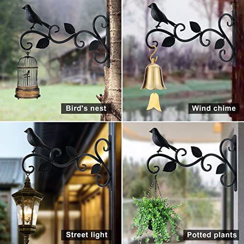 JIALAI HOME Hanging Plants Bracket 12" Bird Planter Outdoor Hooks Hangers for Flower Baskets Pot Bird Feeder Wind Chimes Lanterns Patio Garden Outdoor Indoor Metal Black, 4 Packs - style: 4 Bird