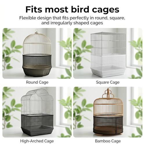 2 Pcs Bird Cage Seed Catcher,Adjustable Elastic Bird Cage Skirt Breathable Nylon Mesh Seed Catcher for Birds Cages Budgie Parrot Parakeet Enclosures(Black,White)