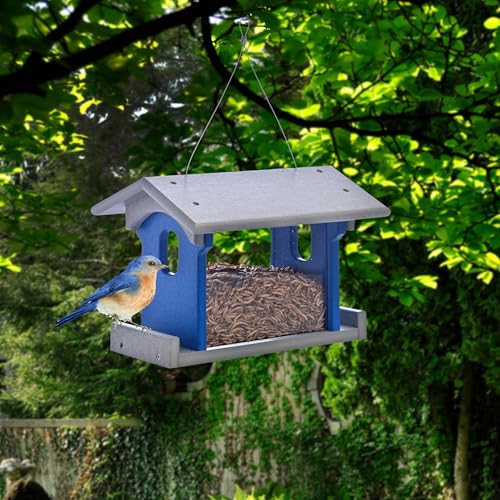 Poly Bluebird Feeder Durable Hanging Weather-Resistant Mealworm and Wild Bird Feeder Outdoor Feeder for Blue Birds Easy Fill-Clean Design Handcrafted in The USA (Blue-Grey) - color: Blue-Grey
