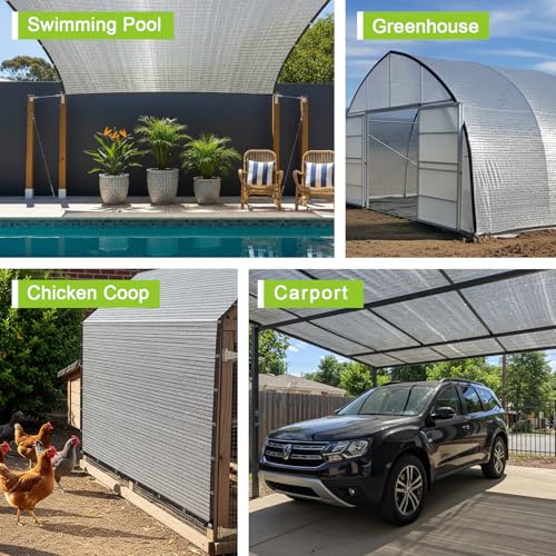 SUNNY GUARD 85% Aluminum Sun Shade Cloth, 8x8FT Heat Reflective Tarp | Reflective Aluminum Shade Cloth Blocks 85% Sunlight, Reduces Heat Buildup, and Keeps Gardens, Greenhouses and Cars Cooler - color: Sliver-85% Shade, size: 8x8FT