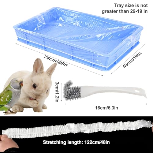 50 Pcs Disposable Cage Liners, 29x19 inches Plastic Leak-Proof with Cage Cleaning Brush, for Parrots, Rabbits, Guinea Pigs - size: 29x19 inches