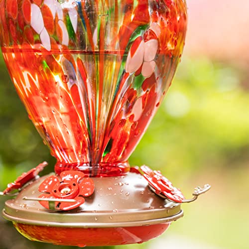 2 Packs Hummingbird Feeder for Outdoors Hanging Ant and Bee Proof, 34OZ Hand Blown Glass Hummingbird Feeders for Outside, Christmas Decoration Gifts for Mom (Blue & Red) | LaElvish Garden 2 Packs Hummingbird Feeder for Outdoors Hanging Ant and Bee Proof,