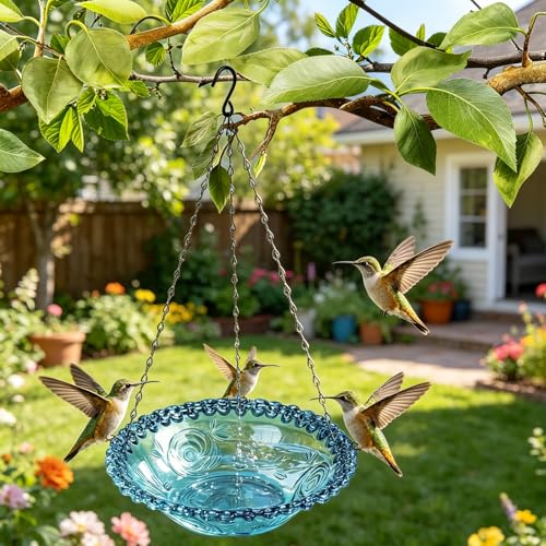 2Pack Hanging Bird Bath Feeder Tray 15.7 Inch Metal Chain Weather Resistant Outdoor Bird Bowl for Garden Backyard Wild Birds - color: 2Pack