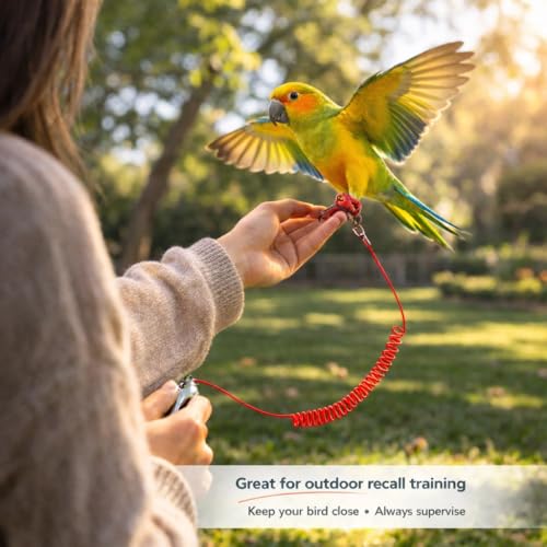 Bird Harness Leash Anti-bite Outdoor Red Flying Training Rope with 5pcs Different Sizes of Soft Foot Loops and Training Whistle(Upgraded Version of Ankle Ring)