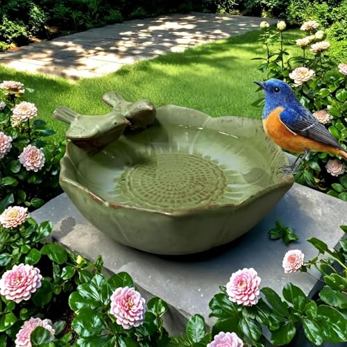 Ceramic Bird Bath for Outdoors,Ground & Tabletop Decor, Ground Feeders Bird Bath Feeding Bowl for Outdoors, Garden Deck, Balcony,Yard, Lawn. (Small birdbath) - style: Small birdbath
