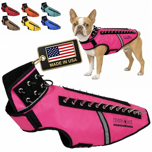 CoyoteVest SpikeVest Dog Harness, Made in the USA, M-Neon Pink | Stab-Resistant Protective Vest | Coyote Vest for Dogs | Defends Against Coyotes, Dogs, Birds of Prey | Reflective Safety - color: Neon Pink, size: Medium