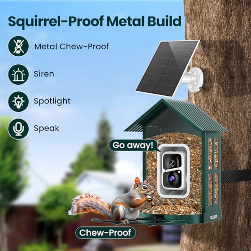 SOLIOM Bird Feeder with Camera, Solar Smart Bird Feeder Camera with AI Bird Identification, 2K HD Live View & Instant Alerts, Squirrel-Proof Metal Outdoor Bird Feeder, Bird Watching Gift Set (Green) - color: Green Medium Set