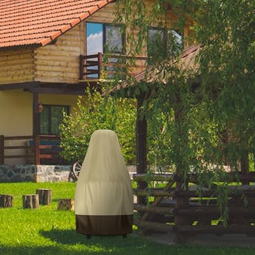 Chiminea Cover Outdoor Waterproof Chiminea Fire Pit Cover Heavy Duty Durable Chiminea Protection Cover with Drawstring (Beige & Brown, 24D x 48H) - color: Beige & Brown, size: 24D x 48H in