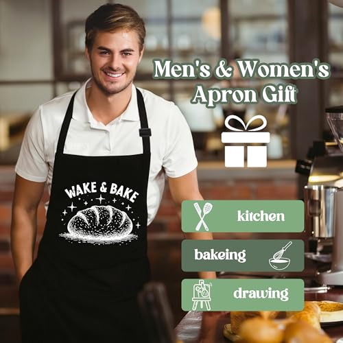 Wake & Bake Sourdough Apron for Women with Large Pockets - Funny Baking Aprons, Adjustable Professional Kitchen Apron for Bread Making, Grilling - Unique Sourdough Gifts for Bakers & Moms - C19 - color: Wake & Bake