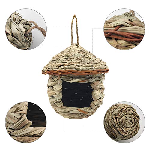 3 Pack Hummingbird House, Hand Woven Bird Nest for Outdoors Hanging | Humming Birdhouse, Small Grass Bird Houses for Outside, Natural Fiber Bird Hut Roosting Pocket for Finch Canary Chickadee