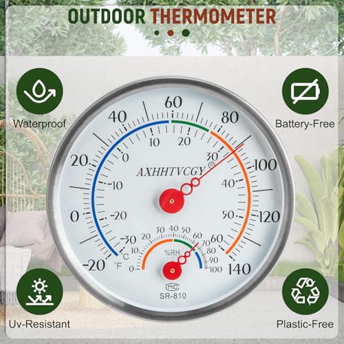 Indoor Outdoor Thermometer Hygrometer, Large Dial | Waterproof, Wall Mount, Accurate & Easy to Read, For Home, Garden, Patio, Greenhouse, Farmhouse Decor