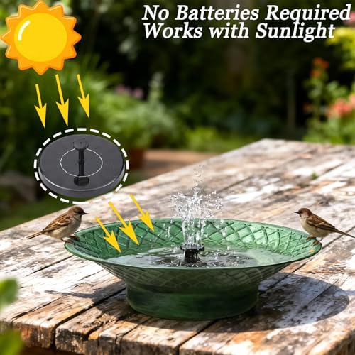 12.6" Bird Bath for Outside, Solar Bird Bath Fountains, Bird Bath Bowl Outdoor, Solar Powered Bird Baths for Garden Patio Decor (Green) - color: Green