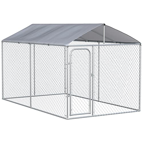 PawHut Outdoor Dog Kennel, Heavy Duty Dog Run Outdoor Fence with Waterproof Cover, Galvanized Chain Link, Secure Lock, 13' x 7.5' x 7.5' | Outdoor Fence, Waterproof Cover, Galvanized Chain Link, Secure Lock - size: 156.0"L x 90.0"W x 90.0"H