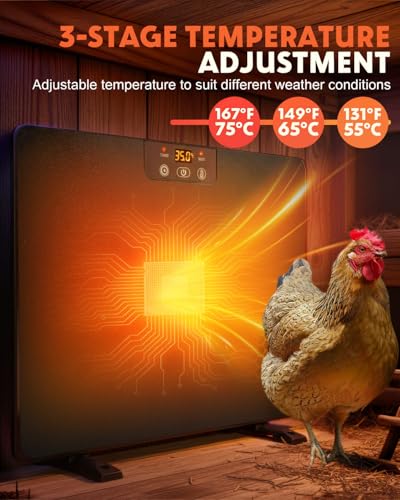 2026 Upgraded Chicken Coop Heater, 200W Chick Brooder Heating Plate with 5 Timing Function & 3 Adjustable Temp, Chicken Brooder Heater with Overheat Protection, UL-Compliant (Dark Black)