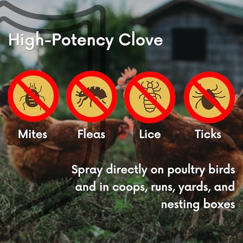 Poultry Chicken & Coop Spray 32 oz | Kills Mites, Fleas, Lice & Ticks | Clove & Cottonseed Essential Oils | Use on Chicks* & Laying Hens | No Egg Withdrawal | Made in USA