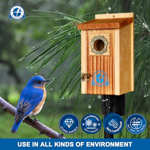 SISTERBIRD Preminum Bluebird Houses for Outside, Wooden Bluebird House, Birdhouses for Outdoors Courtyard, Festival Bird Nesting, Assembly Bird Box, Bluebird Finch Swallow Wren Chickadee - color: Medium Toast Vintage -- 1PK