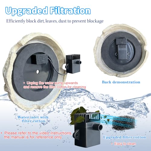 SAC SMARTEN ARTS Solar Fountain for Bird Bath with Solar Panel Resin Granite Rock Solar Water Fountain Pump for Bird Bath Outdoor Hummingbird Birdbath Fish Tank Pond with 5 Nozzles