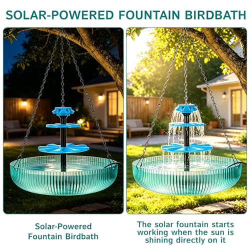 3-Tier Solar Hanging Bird Bath Fountain, 16.4 ft Cord (2 Tier Solar Powered) - color: 2 Tier Solar Powered