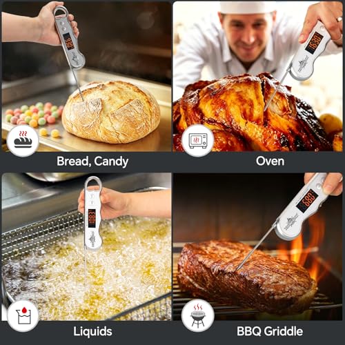 0.3s Fast Read Meat Thermometer – USB-C Rechargeable, Silvery | Digital instant read for BBQ, baking, and candy –no batteries needed - color: Silvery