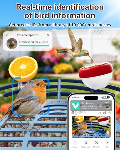 Smart Bird Feeder with Camera, AI Recognition, Solar Powered, 2K HD | Identify birds with AI, record sharp 2K videos, enjoy solar charging, night vision, smart alerts and IP66 outdoor durability. - color: Blue, size: With Stand