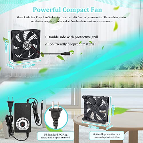 Computer Fan with AC Plug, Variable Speed 120mm AC Fan 110V 120V 220V 240V, for Terrarium Receiver Amplifier Xbox DVR Component Cooling
