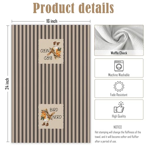 Funny Bird Nerd Kitchen Towels, Bird Watching Gifts, Farmhouse Birding Neutral Striped Hand Towels of Bathroom, Birds Nerd Lover Watcher Gifts for Women Men - color: Bird Nerd