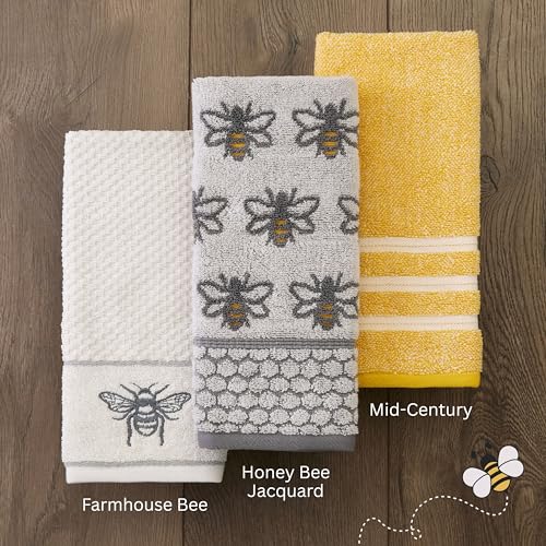 SKL Home Honey Bee Jacquard 100% Cotton 2pc Hand Towel Set, Decorative for Bath/Kitchen/Bar & Gift, White/Gray - color: Honey Bee Jacquard