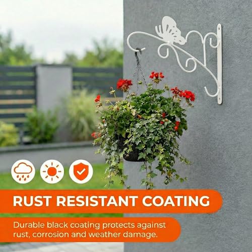 Butterfly Scroll Metal Wall Bracket for Hanging Accessories and Flowerpots Suitable for Indoor & Outdoor Use, White Set of 2 - color: White, size: Butterfly Scroll