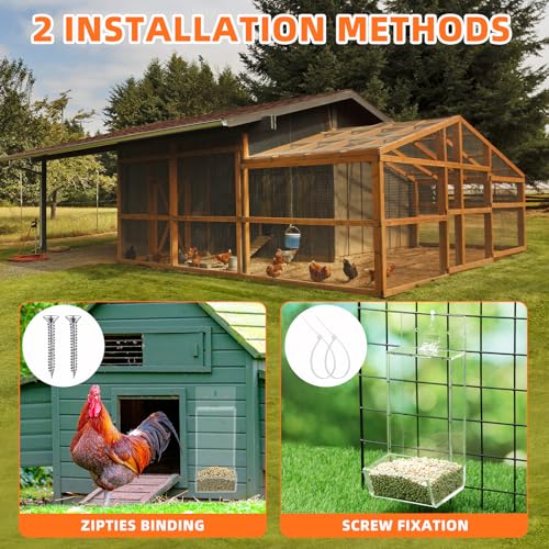 Hushee 1 Pack Acrylic Oyster Shell and Grit Feeder for Chickens, Clear Automatic Chickens Feeder with Lid Chicken Coop Accessories Multiple Installation Methods for Hens Chicks Cages Wall Pillar