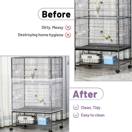 2 Pcs Bird Cage Cover Universal Bird Cage Seed Catcher, Breathable Nylon Mesh Net Cover Adjustable Soft Airy Cages Net Stretchy Skirt for Round Square Cages