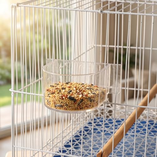 2pcs Bird Cage Food Feeder: Clear Thick Semicircle Seed Water Trough Cups - Small Animal Dish Container Box for Birds Pigeon Chicken, Transparent Cage Accessories, 4X3.2X2in