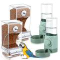 Jingmore 4 Pcs No Mess Small Bird Feeder Parakeet Water Dispenser Set Automatic Clear Parakeet Feeder Acrylic Watered Cage Accessories for Canary Budgie Lovebirds Finches(Green) - color: Green