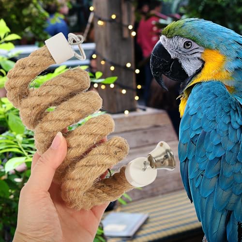 Ipetboom Bird Rope Perch Parrot Rope Toy for Bird Cages 39.37in Climbing Toys for Birds with Stable Clips Hanging Accessories for Play Exercise and Cage Decoration
