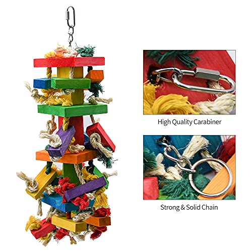 2 Pack 20in Large Parrot Toy, Multicolored Natural Wooden Bird Chewing Toys | for Amazon Parrots Large Macaws, African Grey - size: 2 Pack